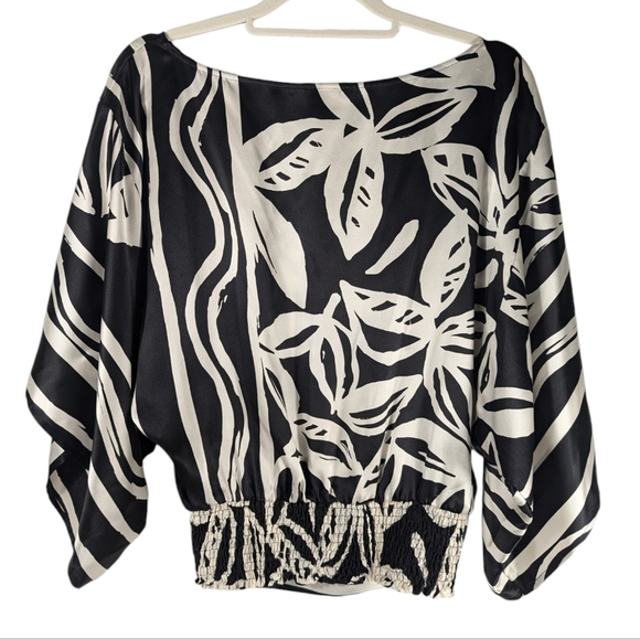 Vintage Cache Silk Glam Bat Wing Sleeve Whimsical Smocked Top Chic Blouse Size S - Picture 2 of 8